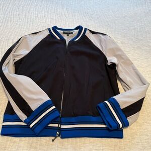 St. John Blue and Black Striped Collar Jacket
